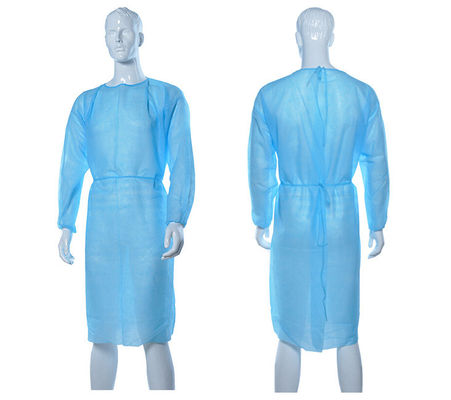 Soft PP Nonwoven Fabric  Isolation Gowns With Elastic Cuffs For Medical Use